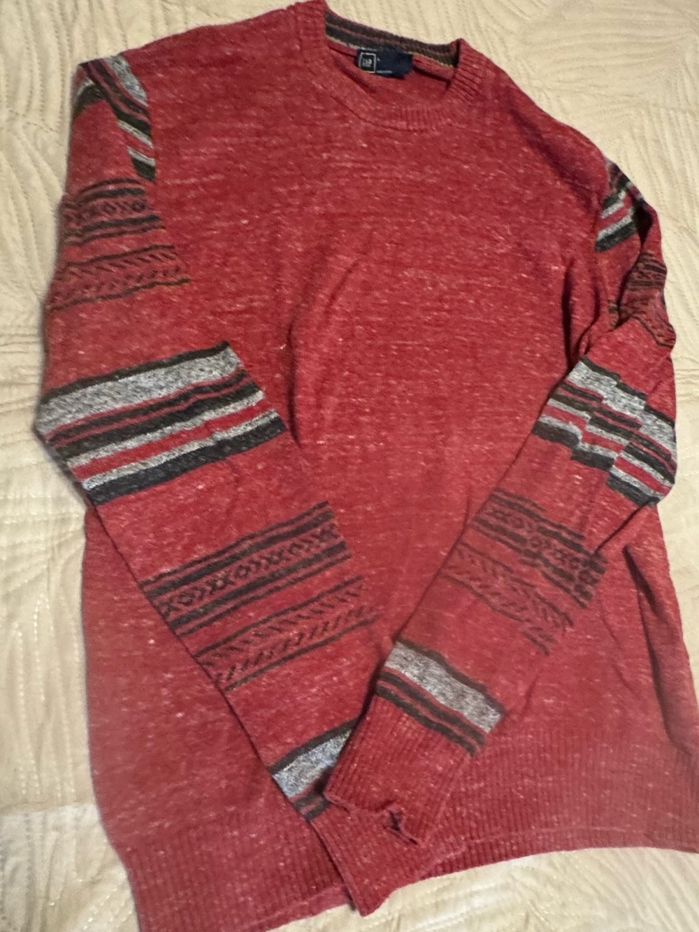 Men's Red Patterned Gap Crewneck Thin Sweater Size Large